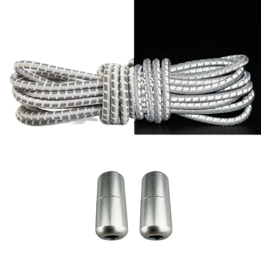 Productafbeelding van reflecterende ronde elastische veters van 3 mm met capsule sluiting in de kleur beige