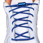 Elastische veters zonder strikken reflecterend 3mm capsule sluiting blauw met stretch uitgerekt