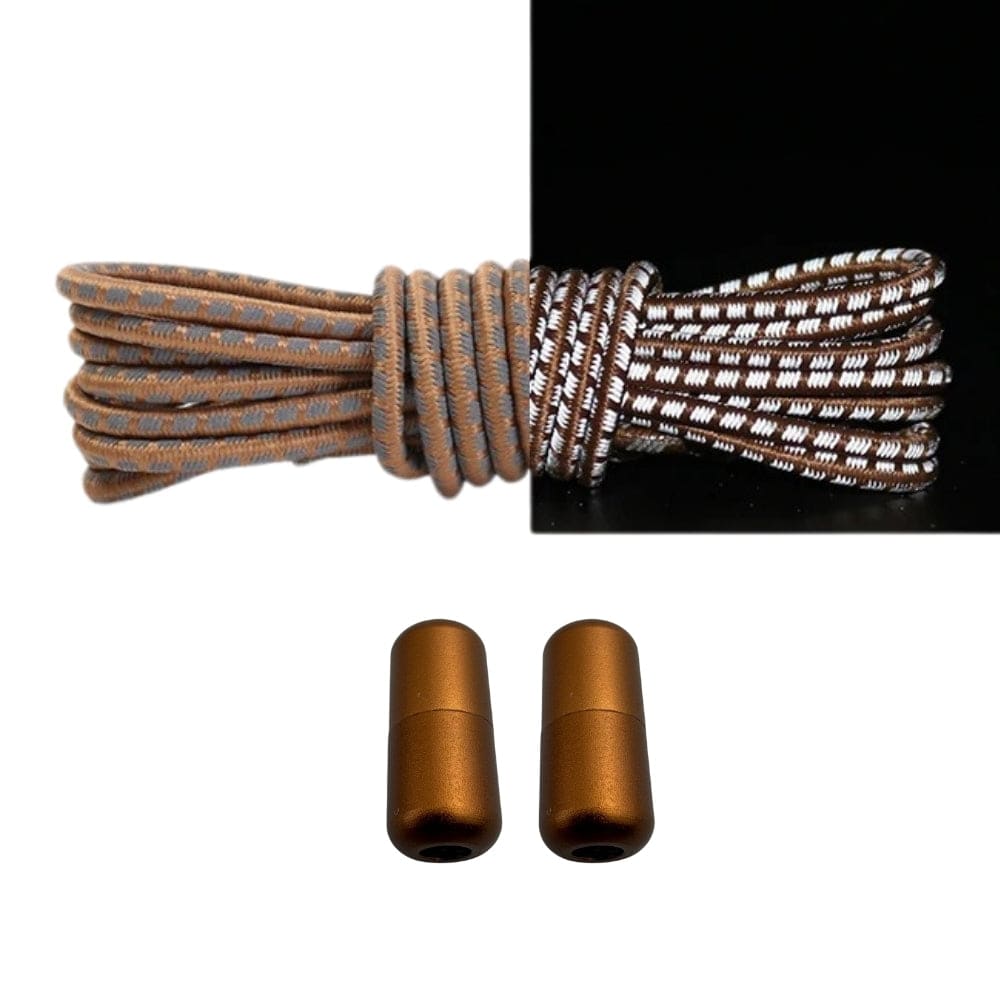 Productafbeelding van reflecterende ronde elastische veters van 3 mm met capsule sluiting in de kleur bruin