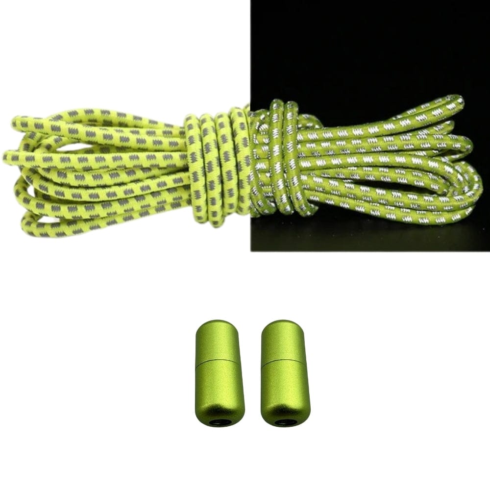 Productafbeelding van reflecterende ronde elastische veters van 3 mm met capsule sluiting in de kleur citroengeel