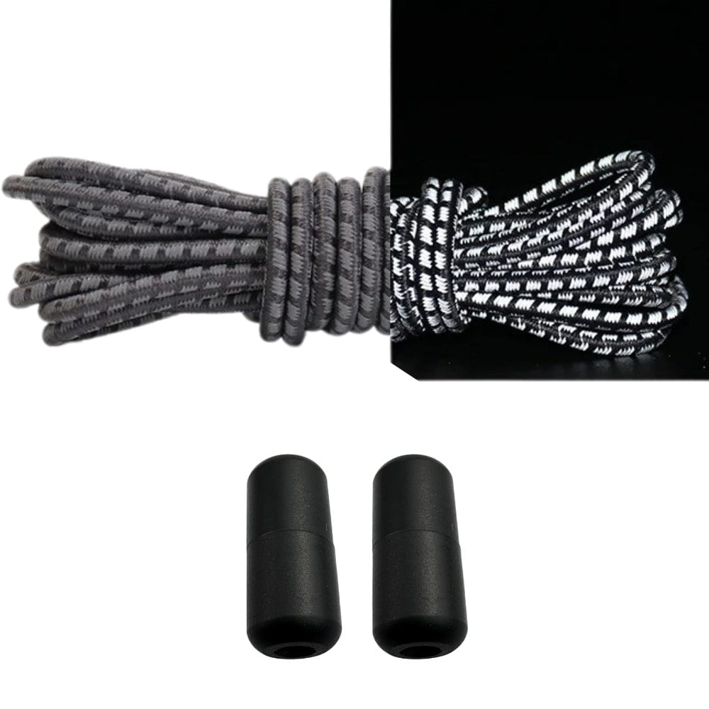 Productafbeelding van reflecterende ronde elastische veters van 3 mm met capsule sluiting in de kleur donkergrijs