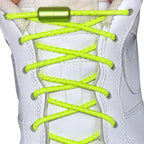 Elastische veters zonder strikken reflecterend 3mm capsule sluiting fluorescerend groen met stretch uitgerekt