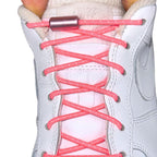 Elastische veters zonder strikken reflecterend 3mm capsule sluiting fluorescerend roze met stretch uitgerekt