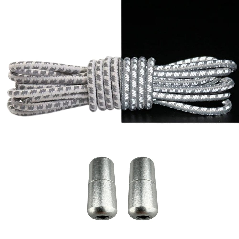 Productafbeelding van reflecterende ronde elastische veters van 3 mm met capsule sluiting in de kleur grijs