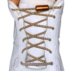 Elastische veters zonder strikken reflecterend 3mm capsule sluiting khaki met stretch uitgerekt