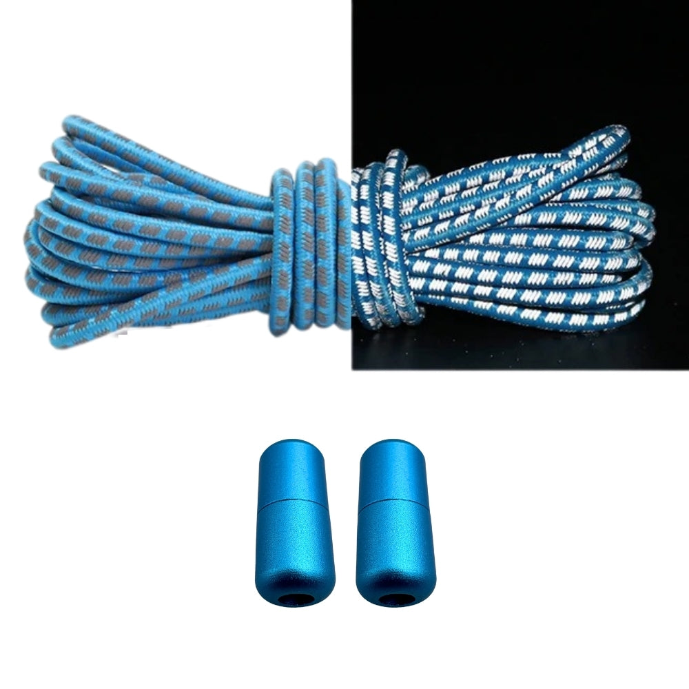 Productafbeelding van reflecterende ronde elastische veters van 3 mm met capsule sluiting in de kleur lichtblauw