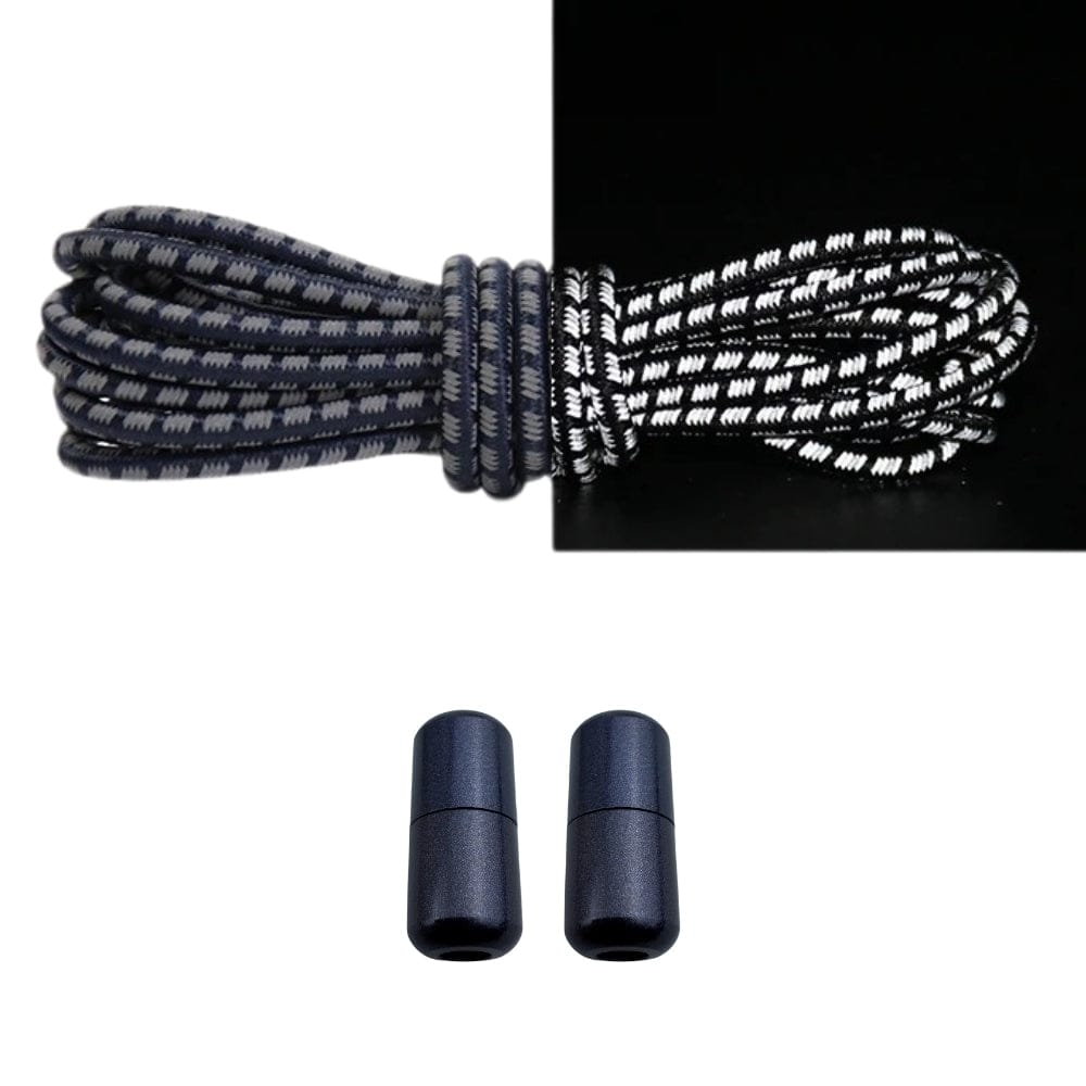 Productafbeelding van reflecterende ronde elastische veters van 3 mm met capsule sluiting in de kleur marineblauw