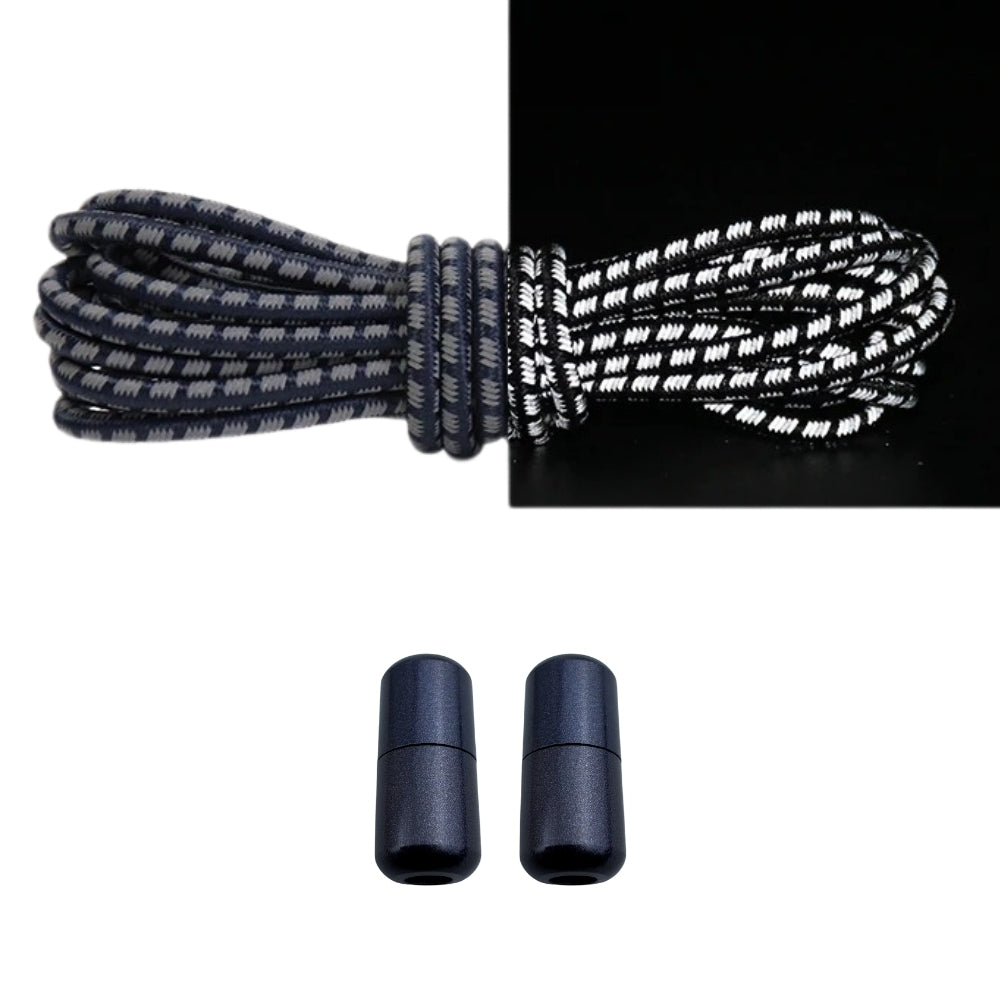 Productafbeelding van reflecterende ronde elastische veters van 3 mm met capsule sluiting in de kleur marineblauw