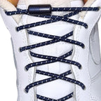 Elastische veters zonder strikken reflecterend 3mm capsule sluiting marineblauw met stretch uitgerekt