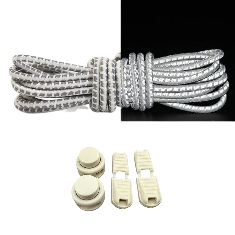 Productafbeelding van reflecterende ronde elastische veters van 3 mm met lock sluiting in de kleur beige