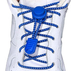 Elastische veters zonder strikken reflecterend 3mm lock sluiting blauw met stretch uitgerekt