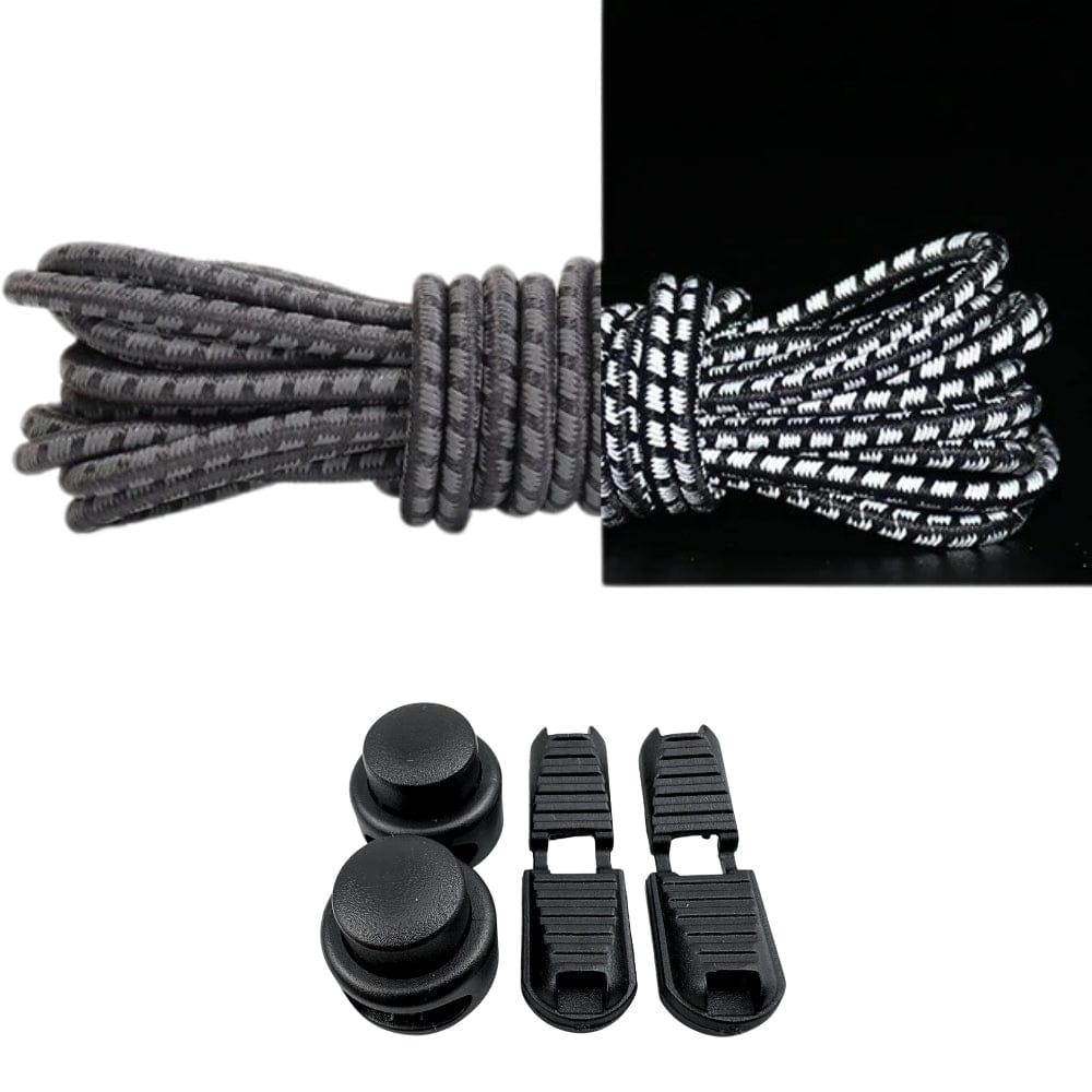 Productafbeelding van reflecterende ronde elastische veters van 3 mm met lock sluiting in de kleur donkergrijs