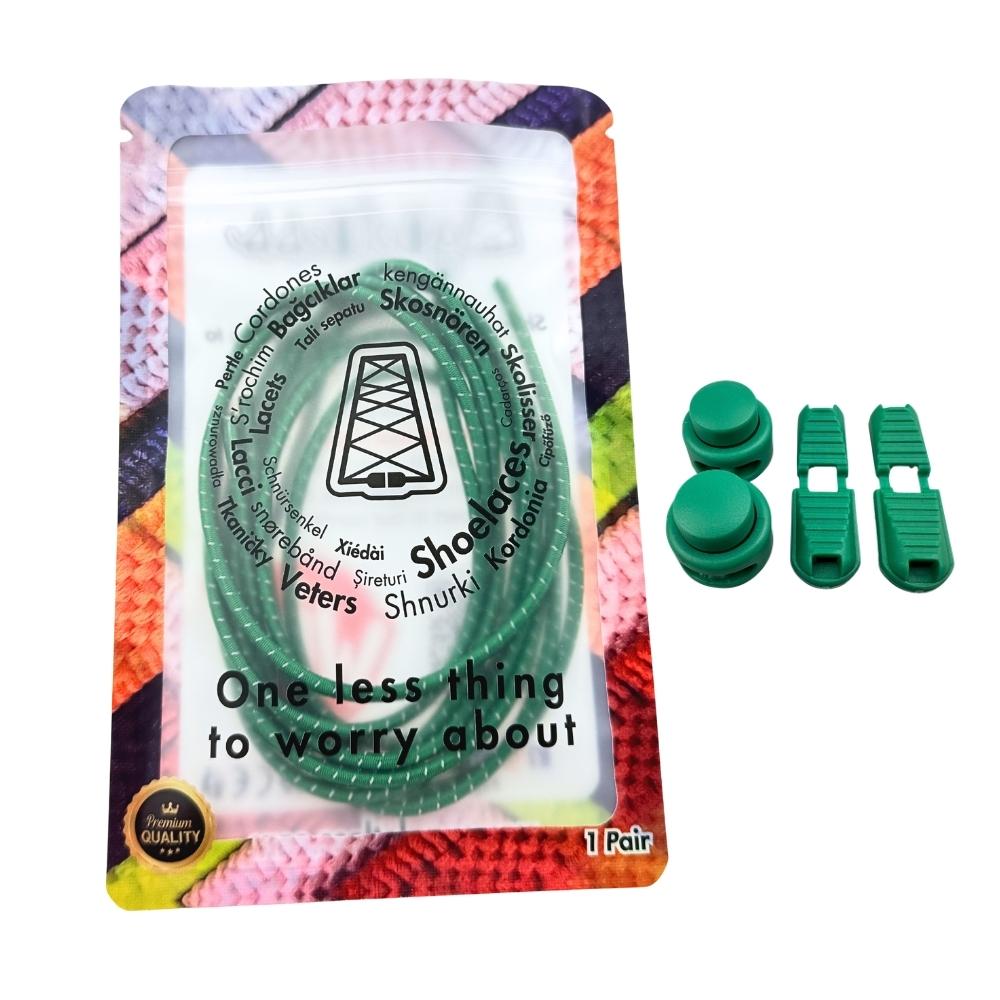 Elastische veters zonder strikken reflecterend 3mm lock sluiting groen in luxe verpakking