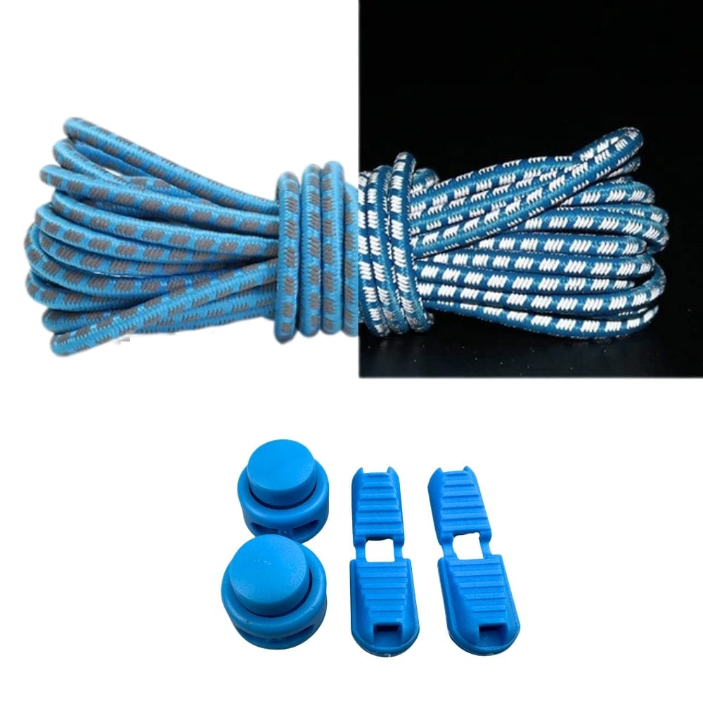 Productafbeelding van reflecterende ronde elastische veters van 3 mm met lock sluiting in de kleur lichtblauw