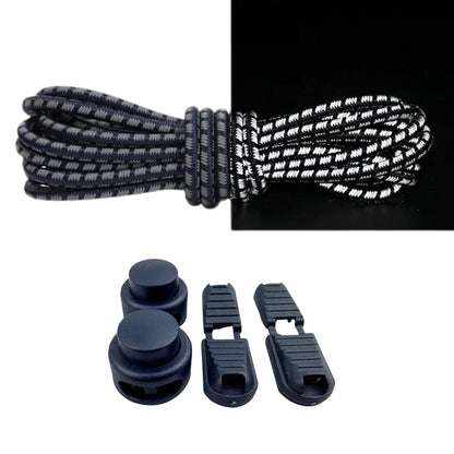 Productafbeelding van reflecterende ronde elastische veters van 3 mm met lock sluiting in de kleur marineblauw