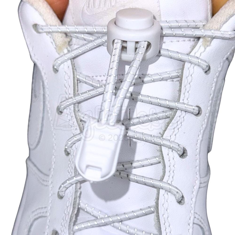 Elastische veters zonder strikken reflecterend 3mm lock sluiting wit met stretch uitgerekt