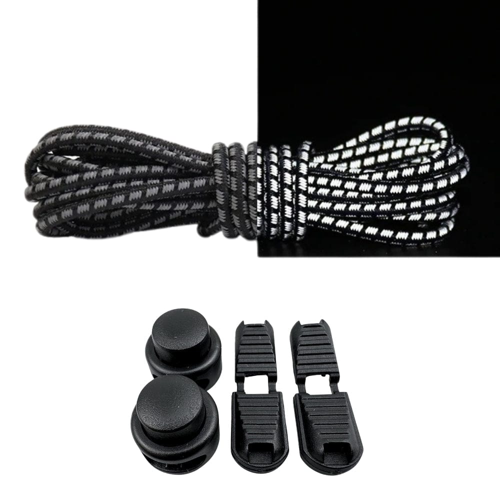 Productafbeelding van reflecterende ronde elastische veters van 3 mm met lock sluiting in de kleur zwart