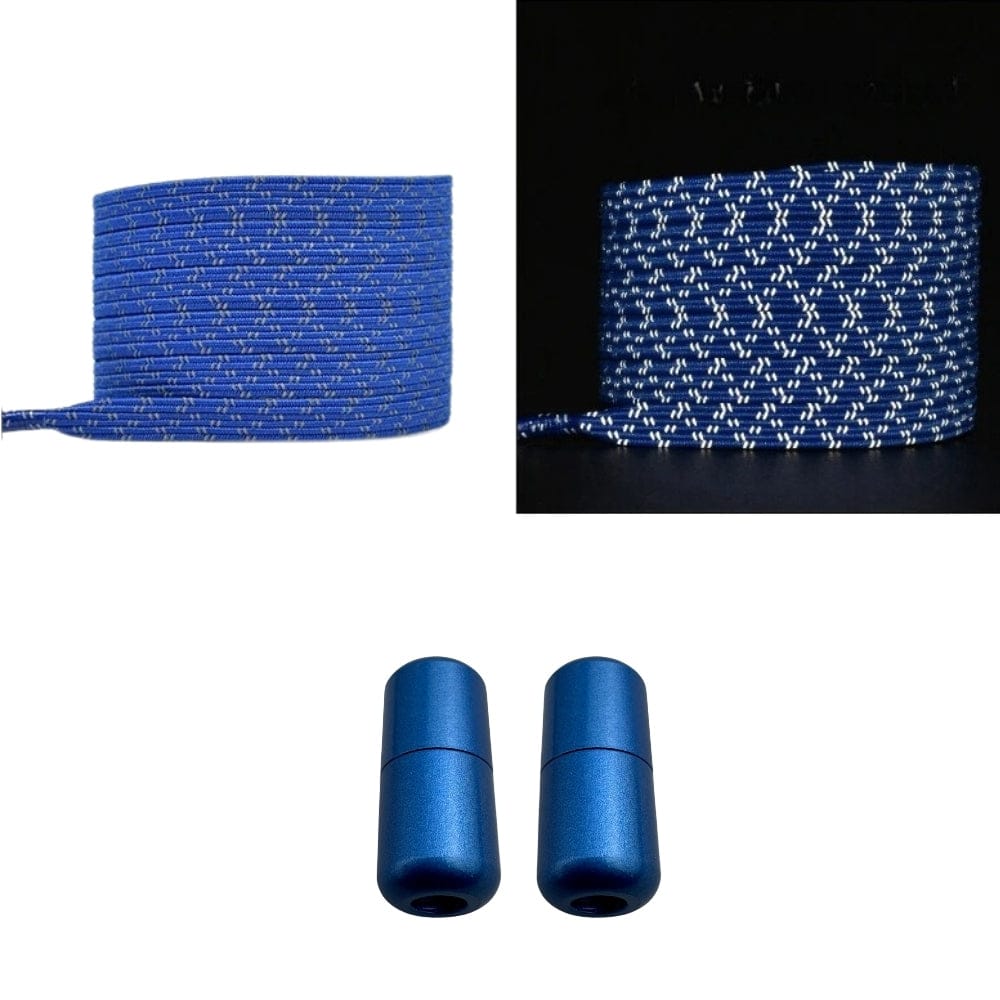 Productafbeelding van platte reflecterende elastische veters van 7 mm met capsule sluiting in de kleur blauw