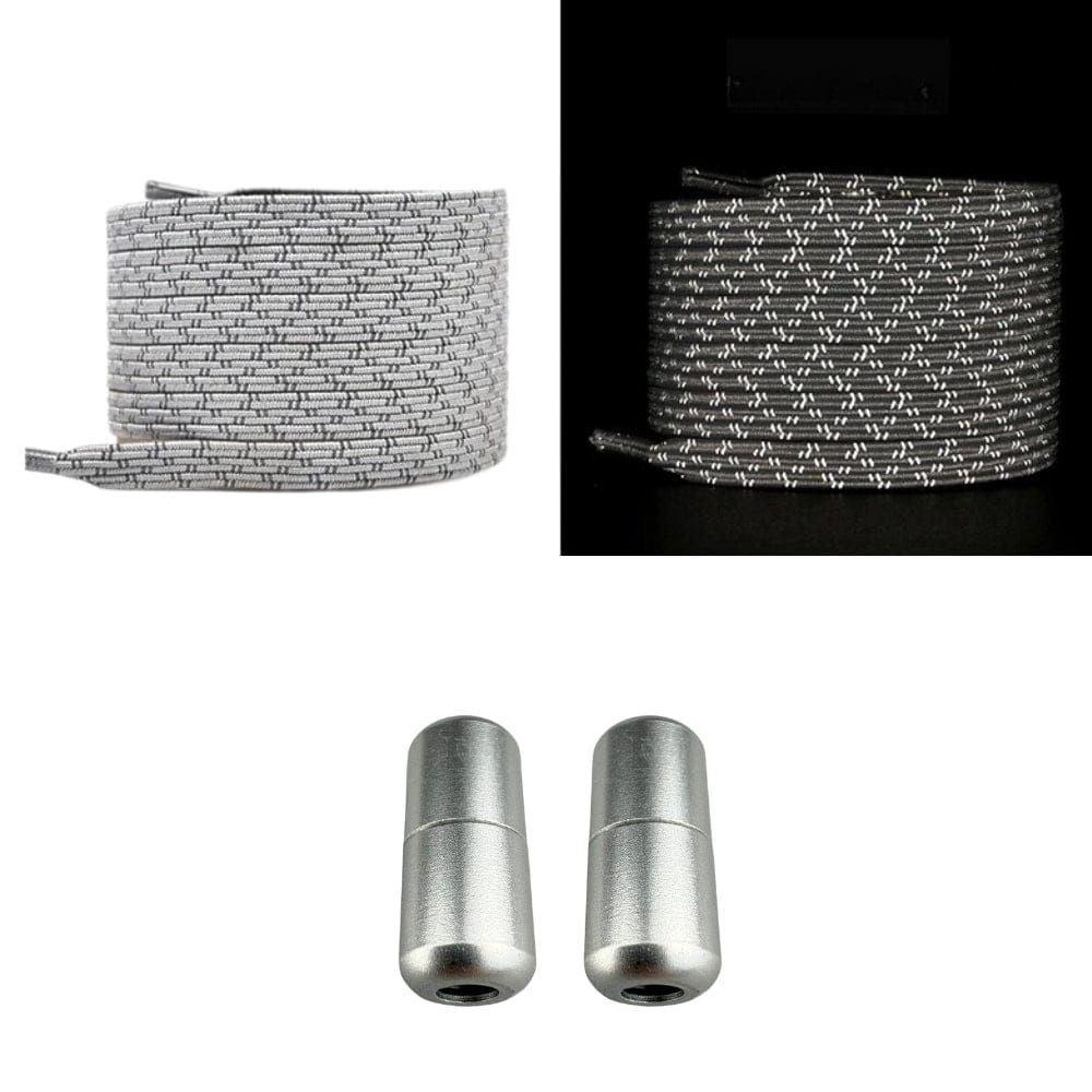 Productafbeelding van platte reflecterende elastische veters van 7 mm met capsule sluiting in de kleur grijs