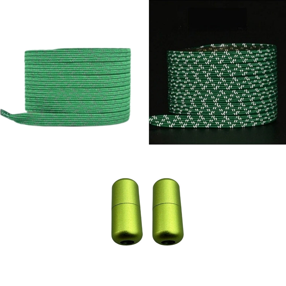 Productafbeelding van platte reflecterende elastische veters van 7 mm met capsule sluiting in de kleur groen