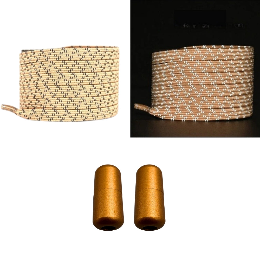 Productafbeelding van platte reflecterende elastische veters van 7 mm met capsule sluiting in de kleur khaki