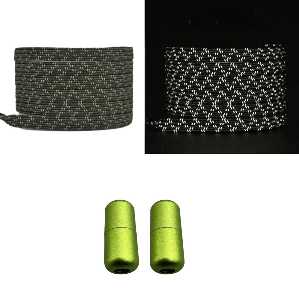 Productafbeelding van platte reflecterende elastische veters van 7 mm met capsule sluiting in de kleur mosgroen