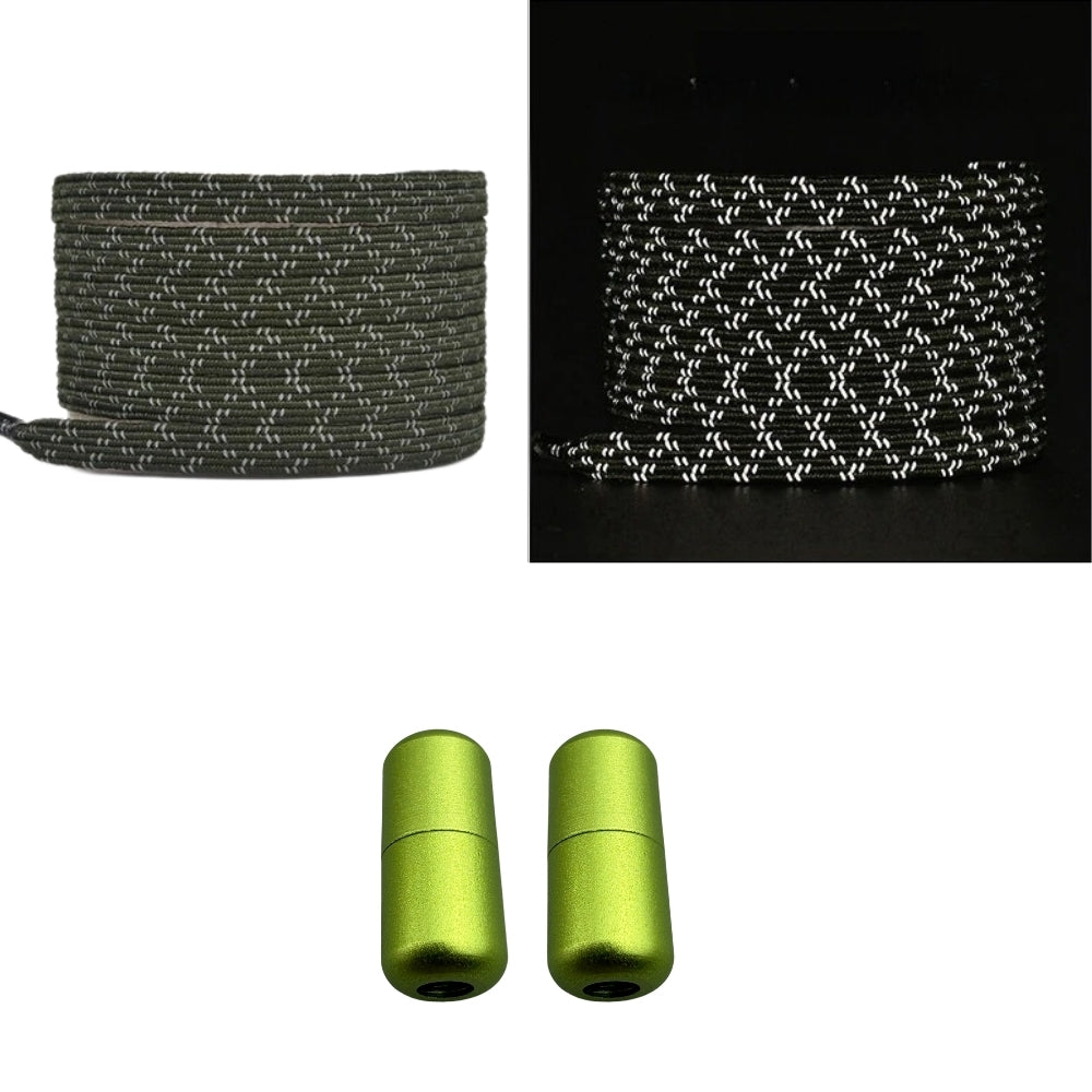 Productafbeelding van platte reflecterende elastische veters van 7 mm met capsule sluiting in de kleur mosgroen