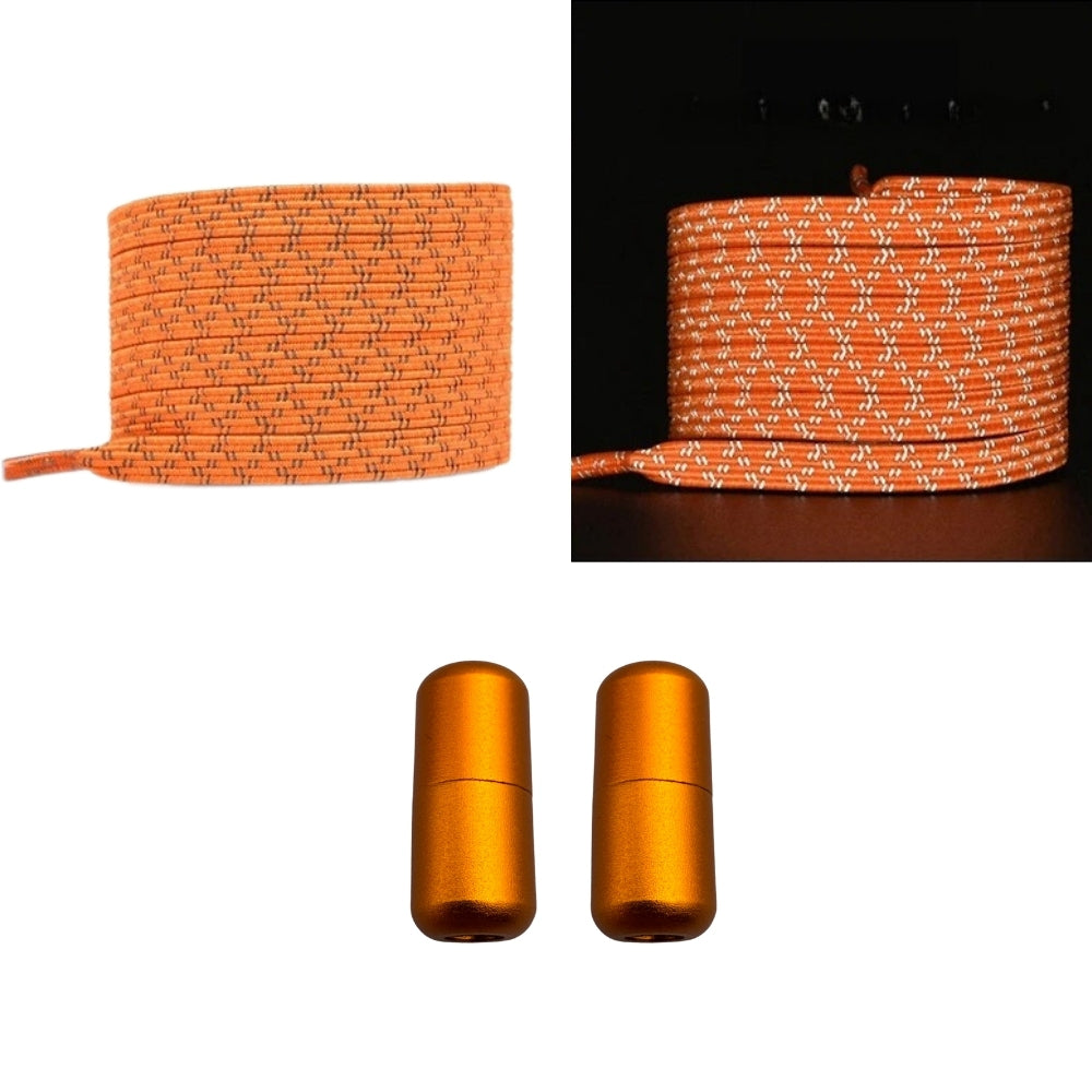 Productafbeelding van platte reflecterende elastische veters van 7 mm met capsule sluiting in de kleur oranje