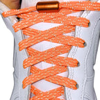 Elastische veters zonder strikken reflecterend 7mm capsule sluiting oranje met stretch uitgerekt