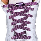 Elastische veters zonder strikken reflecterend 7mm capsule sluiting paars met stretch uitgerekt