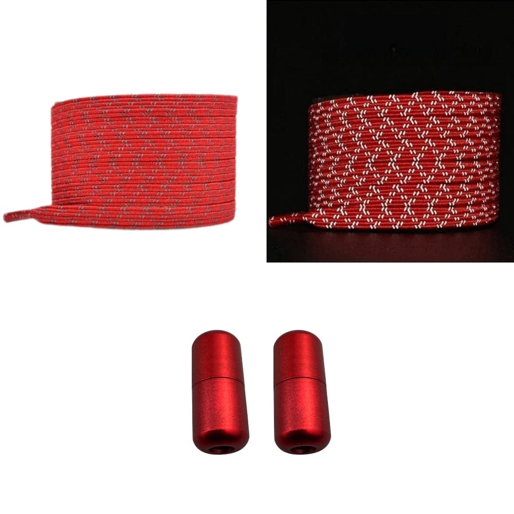 Productafbeelding van platte reflecterende elastische veters van 7 mm met capsule sluiting in de kleur rood