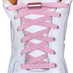 Elastische veters zonder strikken reflecterend 7mm capsule sluiting roze met stretch uitgerekt