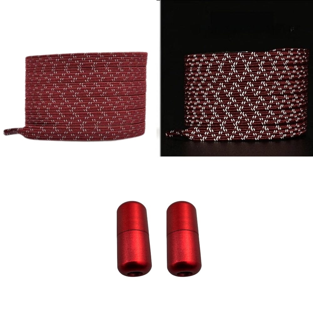 Productafbeelding van platte reflecterende elastische veters van 7 mm met capsule sluiting in de kleur wijnrood