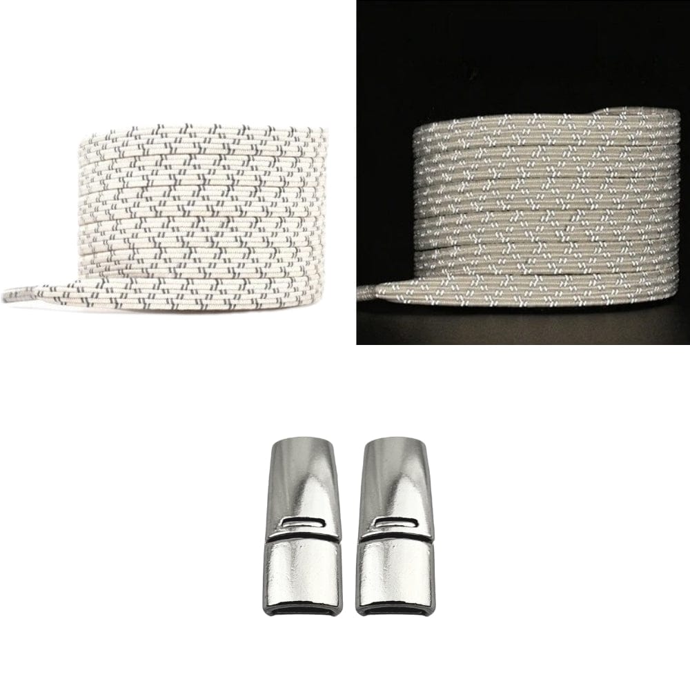 Productafbeelding van platte reflecterende elastische veters van 7 mm met magneetsluiting in de kleur beige