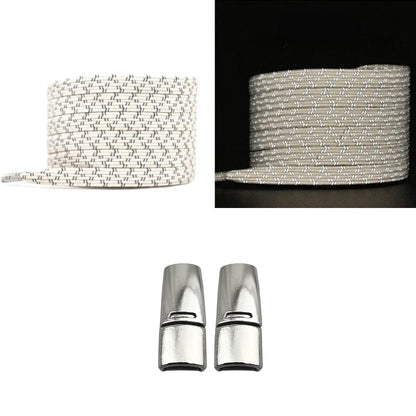 Productafbeelding van platte reflecterende elastische veters van 7 mm met magneetsluiting in de kleur beige