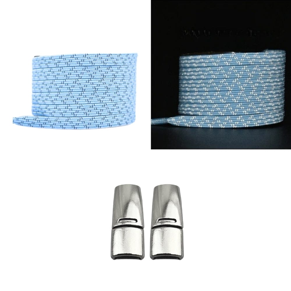 Productafbeelding van platte reflecterende elastische veters van 7 mm met magneetsluiting in de kleur hemelsblauw