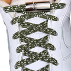 Elastische veters zonder strikken reflecterend 7mm magnetische sluiting mosgroen met stretch uitgerekt