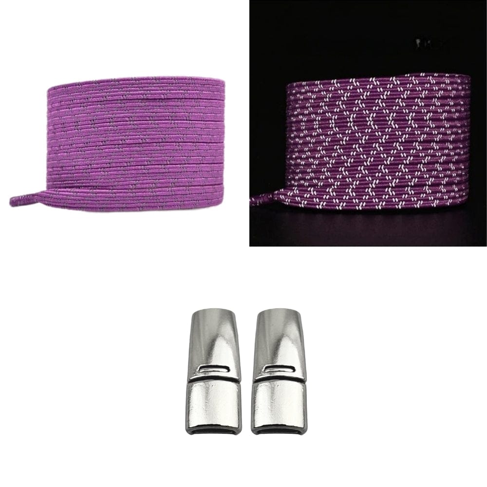 Productafbeelding van platte reflecterende elastische veters van 7 mm met magneetsluiting in de kleur paars