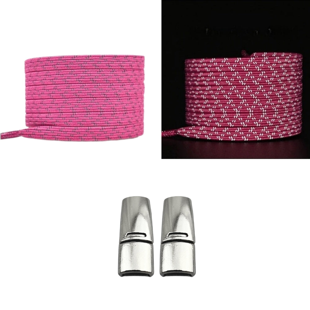 Productafbeelding van platte reflecterende elastische veters van 7 mm met magneetsluiting in de kleur rozenrood