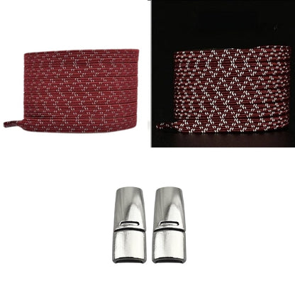 Productafbeelding van platte reflecterende elastische veters van 7 mm met magneetsluiting in de kleur wijnrood