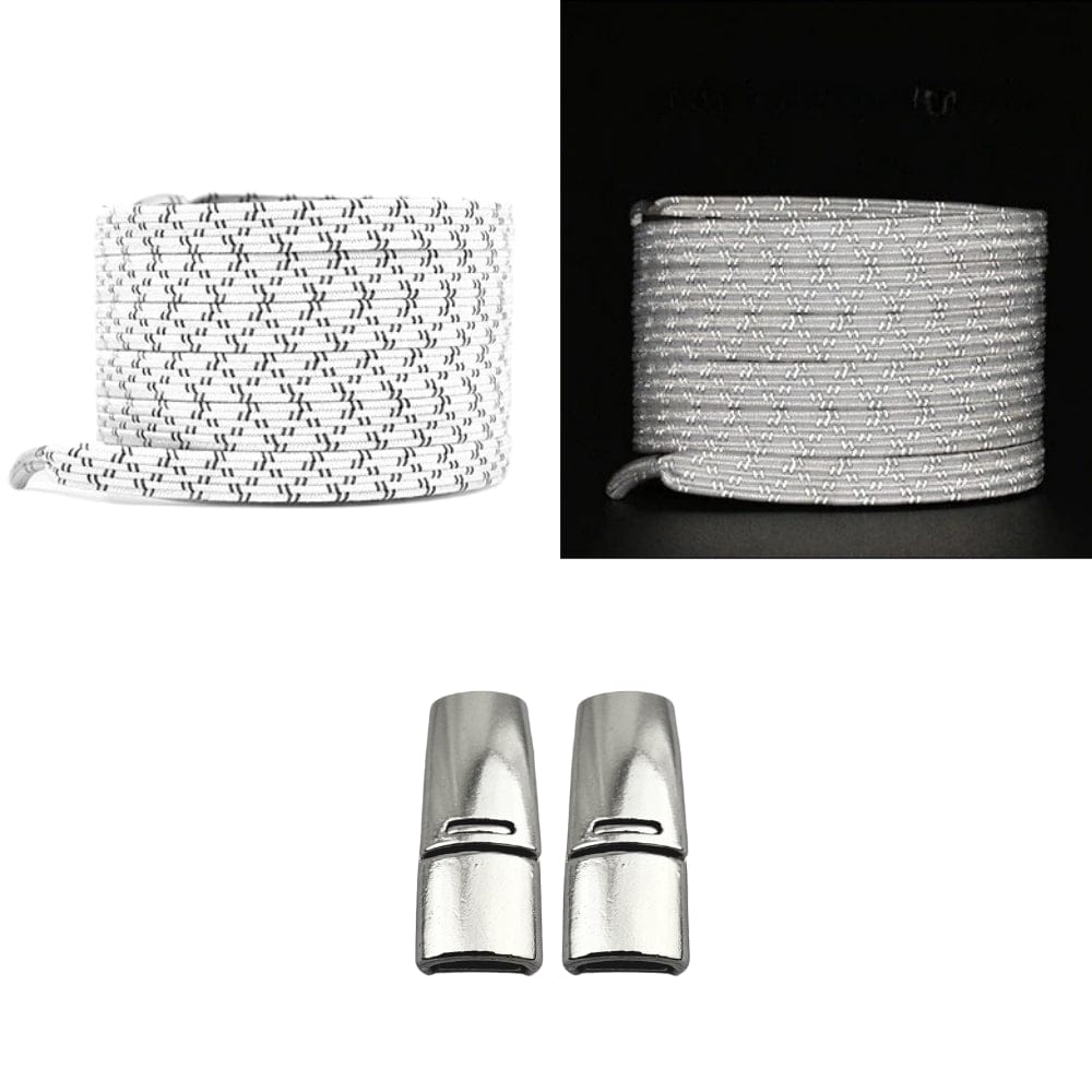 Productafbeelding van platte reflecterende elastische veters van 7 mm met magneetsluiting in de kleur wit