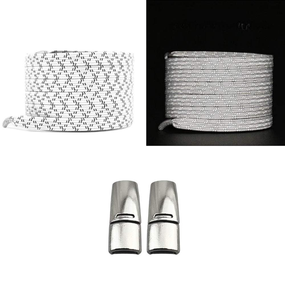 Productafbeelding van platte reflecterende elastische veters van 7 mm met magneetsluiting in de kleur wit