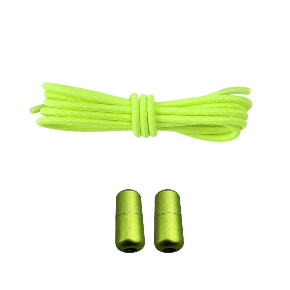 Productafbeelding van ronde elastische veters van 3 mm met capsule sluiting in de kleur fluorescerend groen