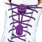 Elastische veters zonder strikken rond 3mm lock sluiting paars met stretch uitgerekt