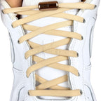 Elastische veters zonder strikken rond 5mm capsule sluiting khaki met stretch uitgerekt