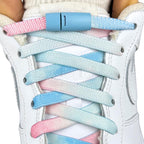 Elastische veters zonder strikken tie-dye 9mm magnetische sluiting blauw roze met stretch uitgerekt