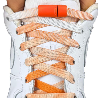 Elastische veters zonder strikken tie-dye 9mm magnetische sluiting oranje met stretch uitgerekt