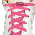 Elastische veters zonder strikken vintage 8mm capsule sluiting fuchsia met stretch uitgerekt