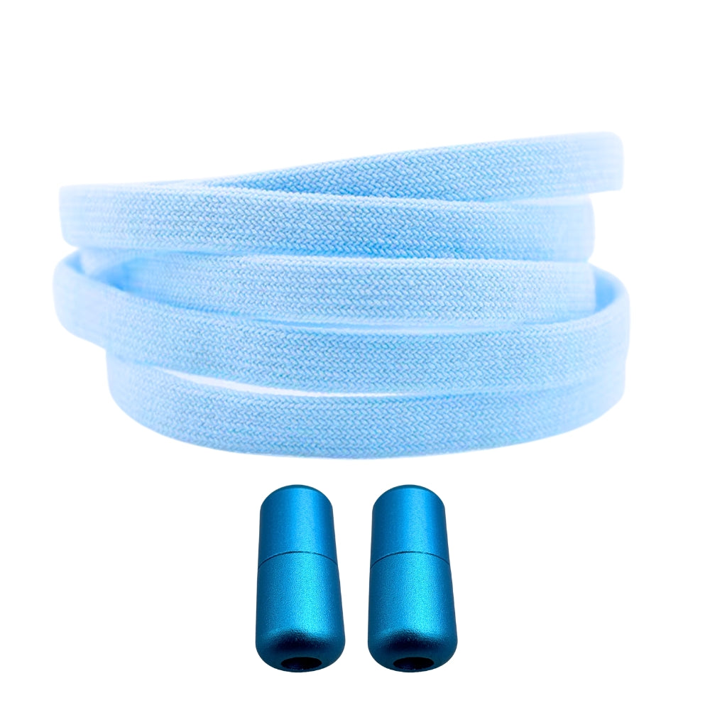 Productafbeelding van vintage elastische veters van 8 mm met capsule sluiting in de kleur lichtblauw