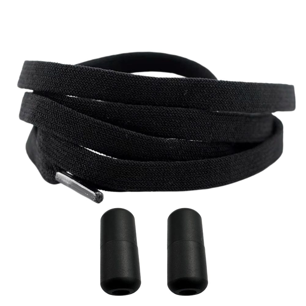 Productafbeelding van vintage elastische veters van 8 mm met capsule sluiting in de kleur zwart